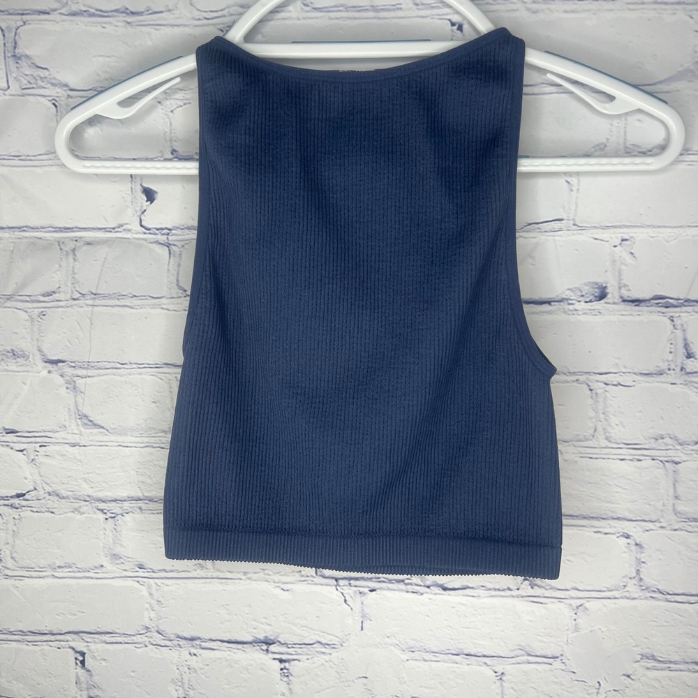 Women's Cotton-on Ribbed Cropped Tank Top Med/Large Steele Gray‎ Blue